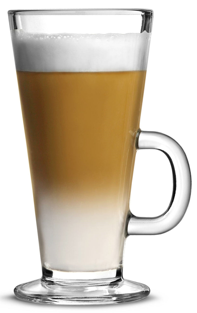 Latte Glasses. Tea Coffee Cups with Handle. Glass Mug. (Pack of 4) (263 ml)