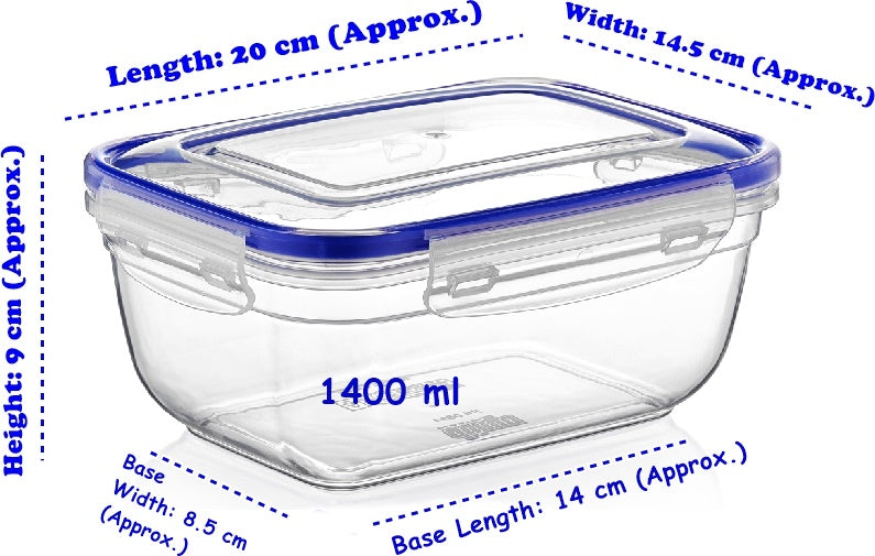 Plastic Rectangle Food Storage Container with Lid. (4 pcs) (400/800/1400/2300 ml).