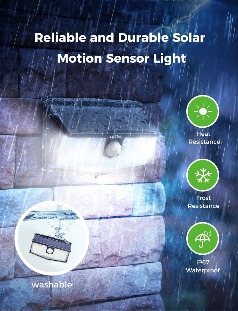 4x 300 LED Solar Power. Wall Light Motion Sensor. Outdoor Garden Lamps.