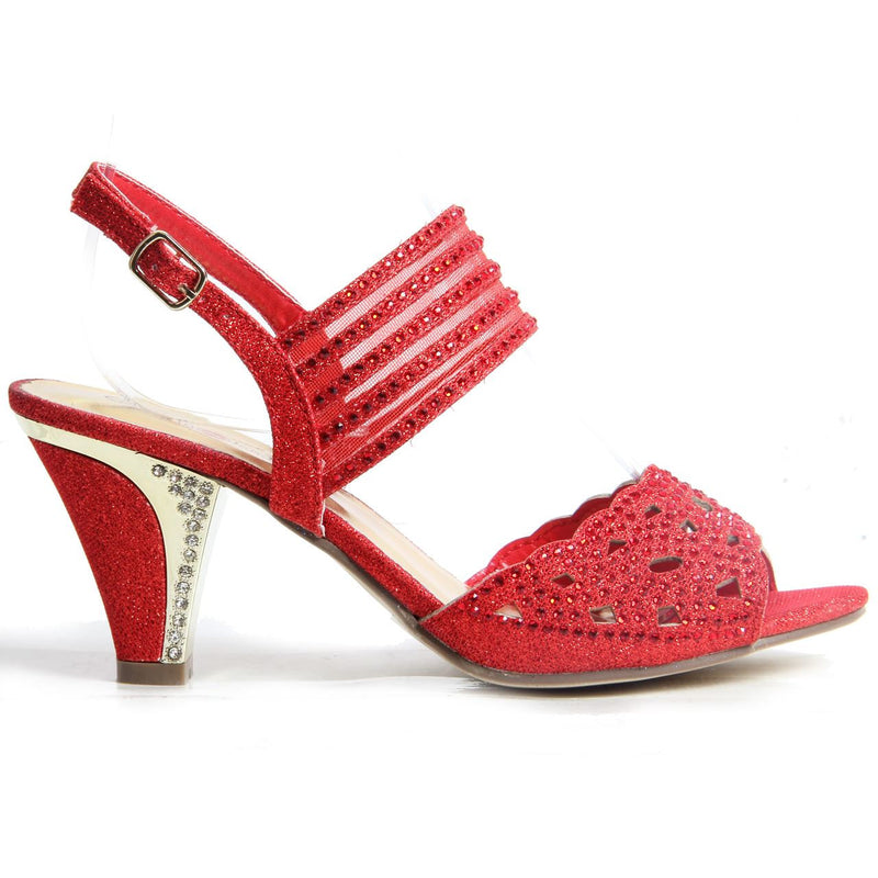 Block Heel Buckle Up Sandals - Violet (Red)