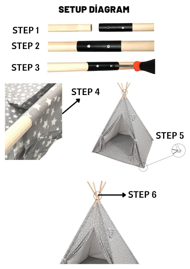 Kids Teepee Play Tent with Floor Mat. Portable & Wooden Wigwam Playhouse.