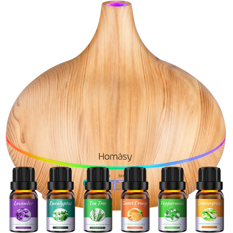 500 ml Aroma Diffuser with 6 Essential Oils. Air Purifier. Aromatherapy.