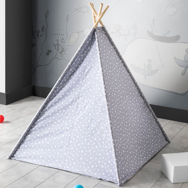 Kids Teepee Play Tent with Floor Mat. Portable & Wooden Wigwam Playhouse.