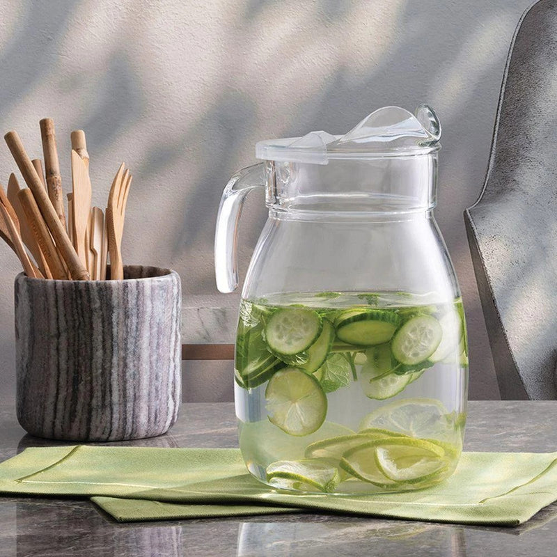 2.5 Litre Glass Jug with Lid. Large Water Carafe Pitcher with Handle.