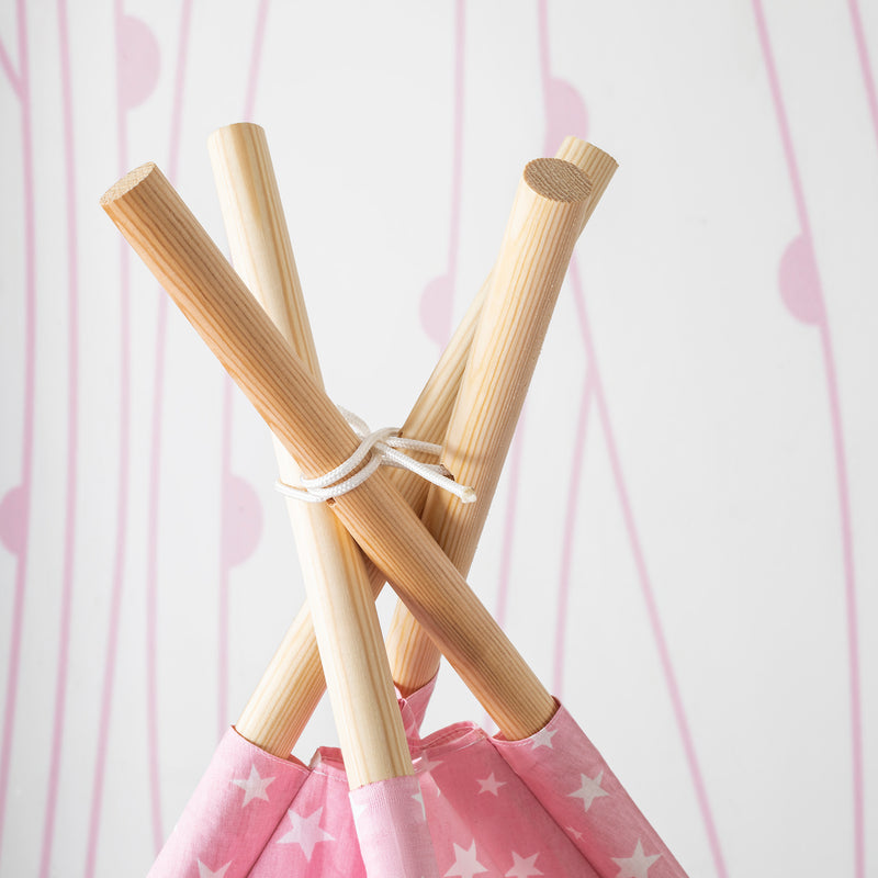 Kids Teepee Play Tent with Floor Mat. Portable & Wooden Wigwam Playhouse.