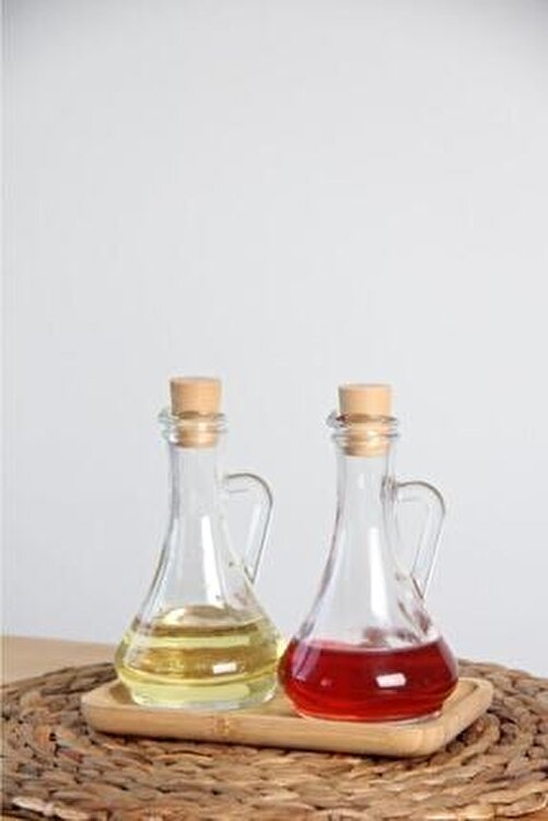 Oil & Vinegar Dispenser Set. Glass Bottle with Handle & Lid. (Set of 2) (260 cc)