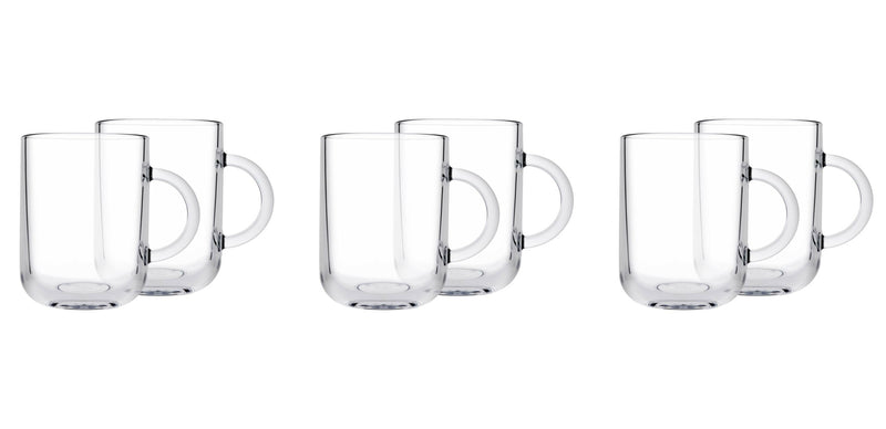 Glass Coffee Mugs. Tea Coffee Cups with Handle. Glass Mug. (Pack of 6) (330 ml)