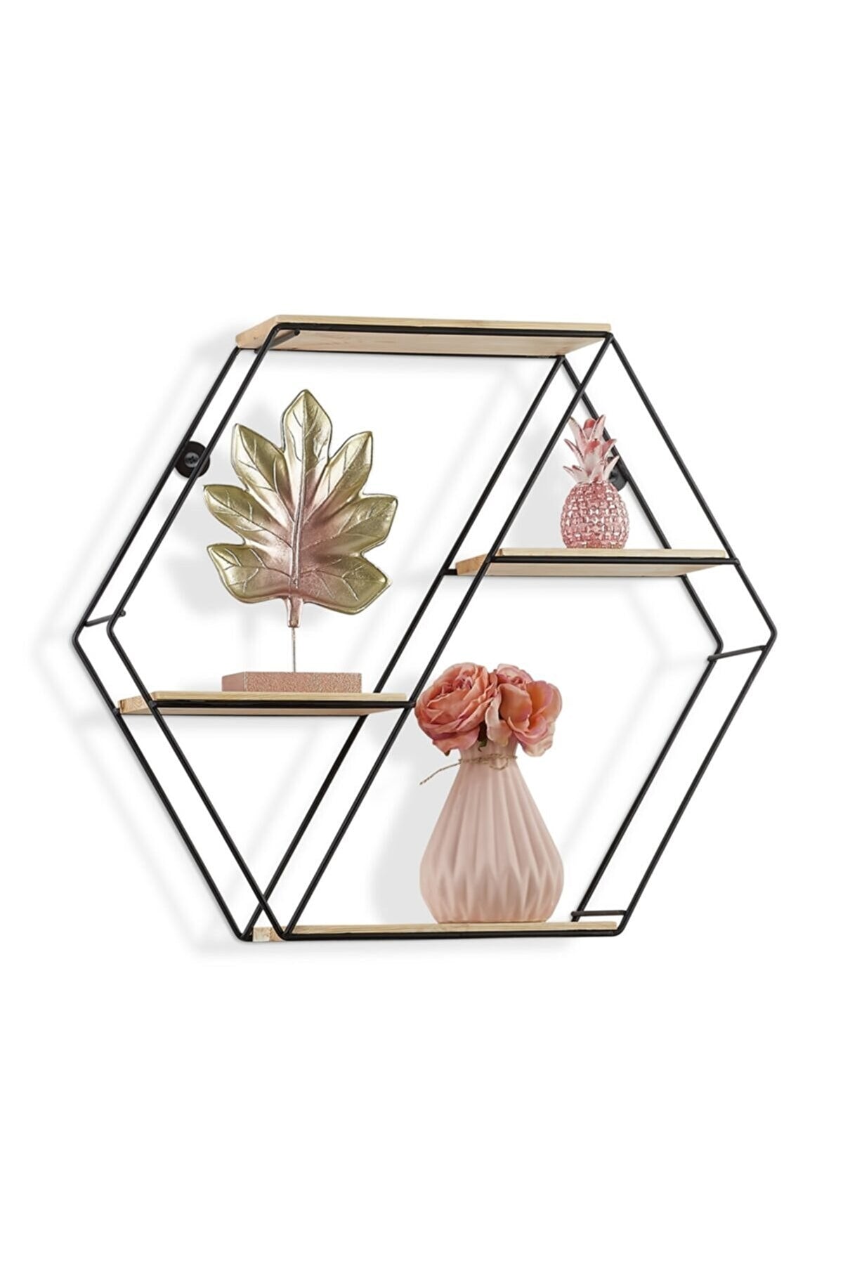 Black Hexagon Wall Shelf with 4 Levels. Floating Shelves. Sh