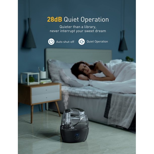 2.2L Cool Mist Humidifier. Ultrasonic Air Humidifier with Night Light. 28dB Quiet. Black.