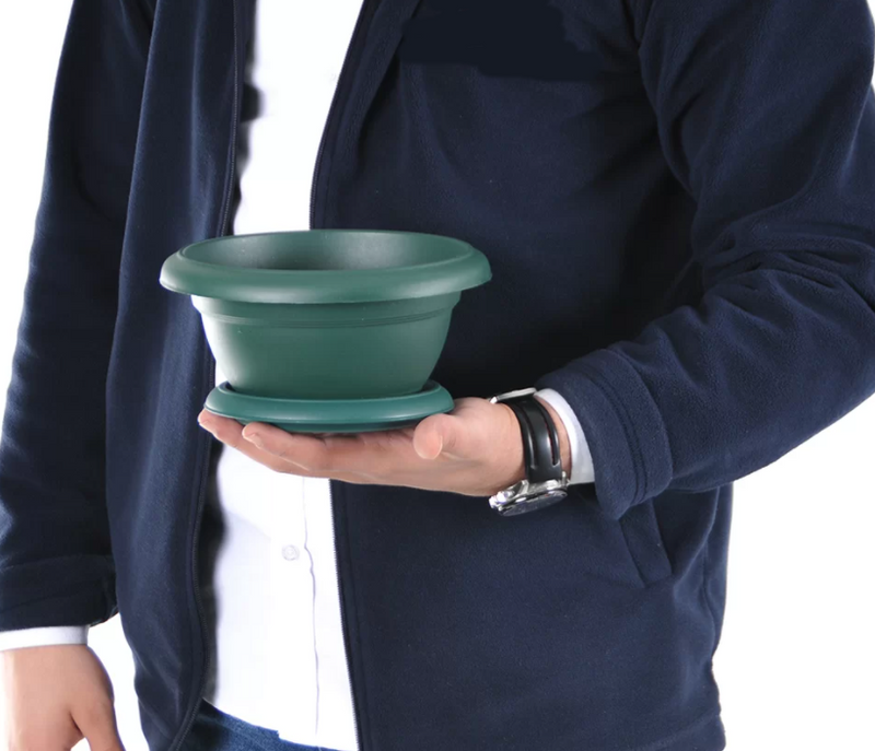 Small Flower Plant Flat Pot and Saucer. Round Flat Pot Planter. (1L)