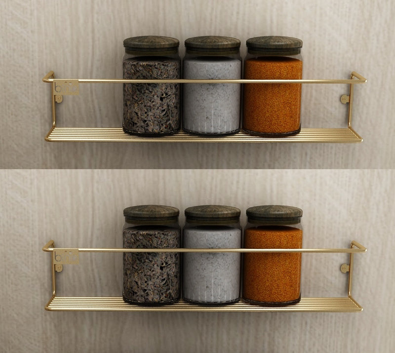 Kitchen Wall Mounted Jar Holder. Bathroom Makeup Storage Organizer. (Pack of 2) (Gold) (33 cm)