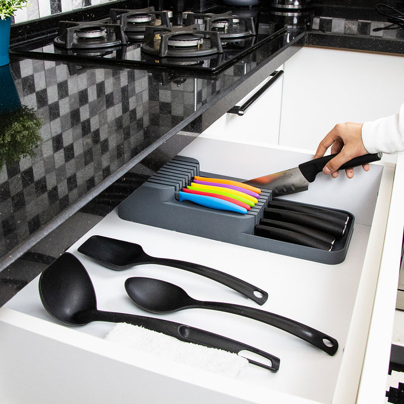 Knife Organiser. 2-Tier Horizontal Knife Block. Drawer Organizer. (Antrasit)