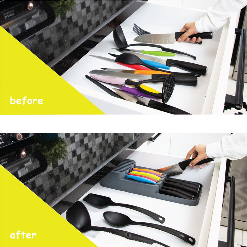 Knife Organiser. 2-Tier Horizontal Knife Block. Drawer Organizer. (Antrasit)