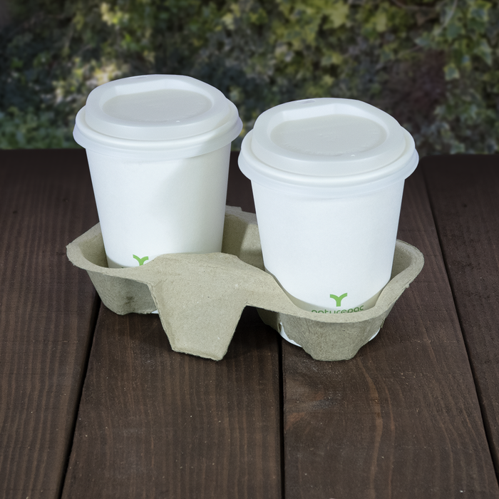 Edenware Moulded Pulp Fibre 2 Cup Carrier Tray(Box of 360) Takeaway Cup Holders.