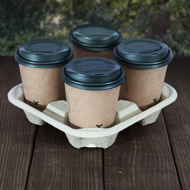 Dispo Moulded Pulp Fibre 4 Cups Carrier Trays (Box of 180) Takeaway Cup Holders.