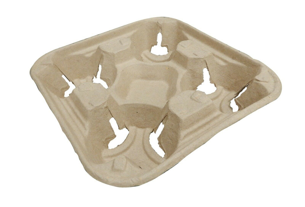 Dispo Moulded Pulp Fibre 4 Cups Carrier Trays (Box of 180) Takeaway Cup Holders.