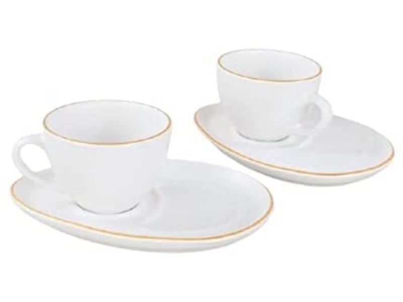 Coffee Cup & Snack Plate Set. Stoneware Matte Cups & Saucer. (White) (Set of 2)