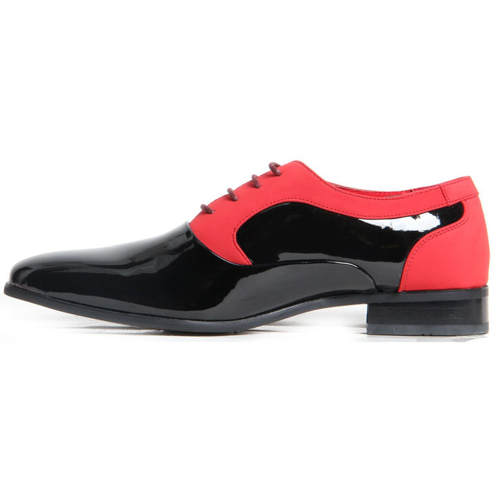 Shiny Genuine Leather Lined Smart Office Shoes - Roberto (Black & Red).
