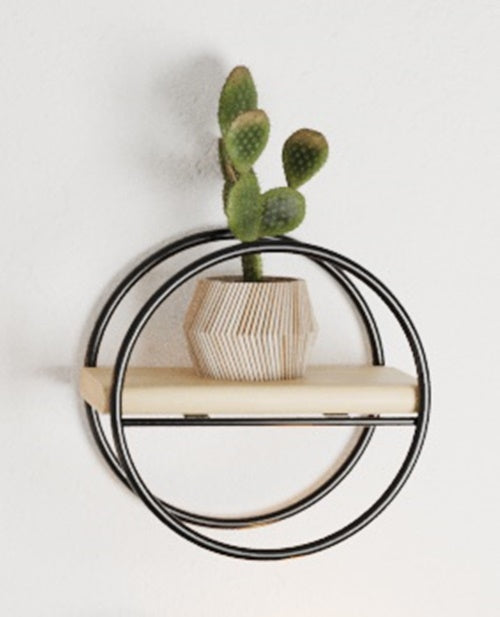 6 Pcs Different Style Miniature Decorative Wall Shelf Set. (Black & Solid Wood).