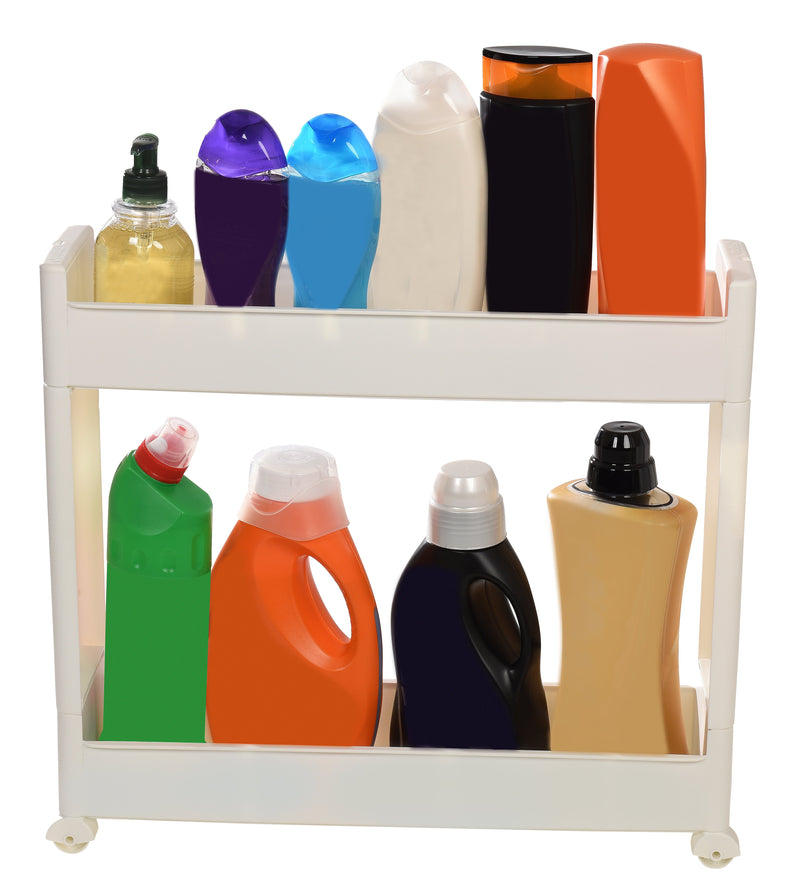 2 Tier Slide out Slim Storage Tower White