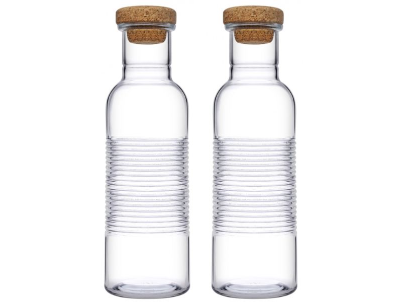 Glass Bottles. Cork Stopper Lid. Water Juice Wine Carafe. (Set of 2) (1070 ml)