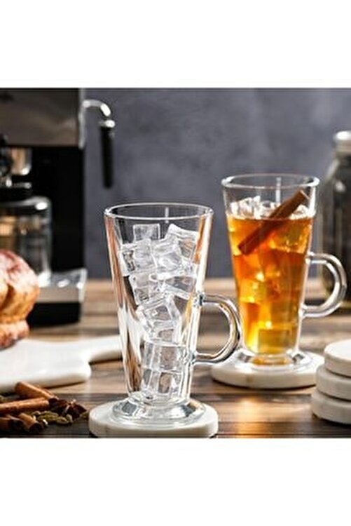 Latte Glasses. Tea Coffee Cups with Handle. Glass Mug. (Pack of 4) (263 ml)