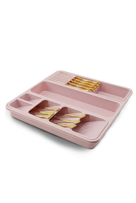 Large Cutlery Tray. 6 Compartments Kitchen Drawer Organiser. (Pink)