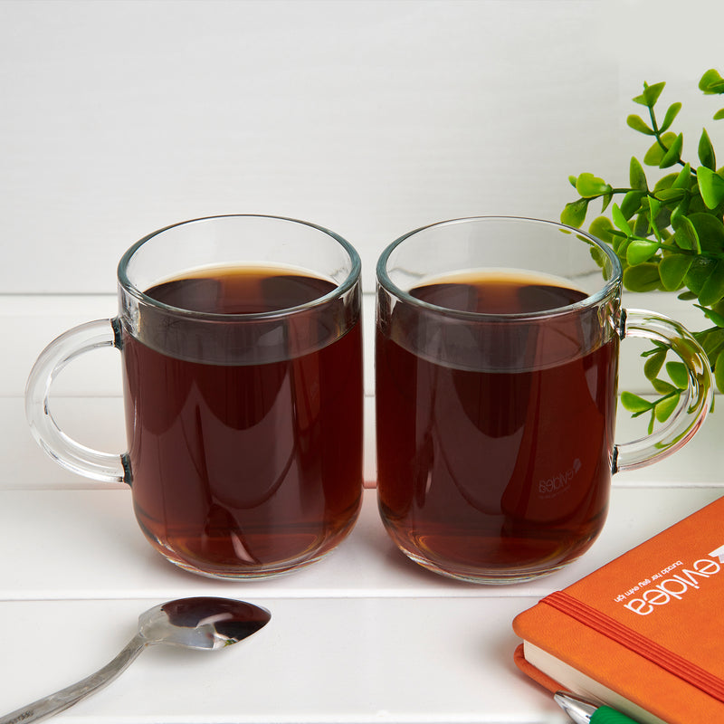 Glass Coffee Mugs. Tea Coffee Cups with Handle. Glass Mug. (Pack of 6) (330 ml)