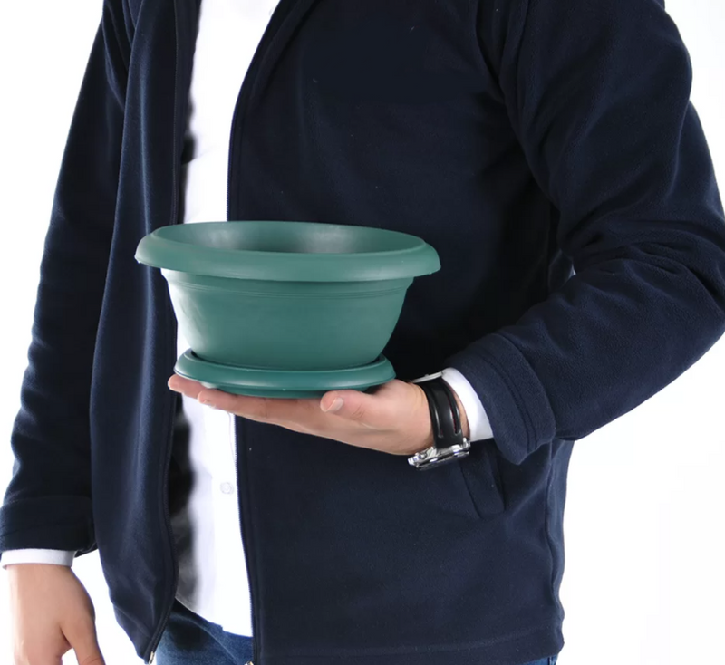 Small Flower Plant Flat Pot and Saucer. Round Flat Pot Planter. (2L)