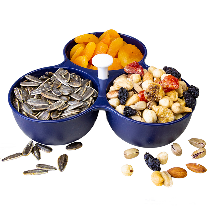 Snack & Dip Bowls. Appetizer Dish with Handle. 3-Cell Serving Bowl Tray. (Blue)