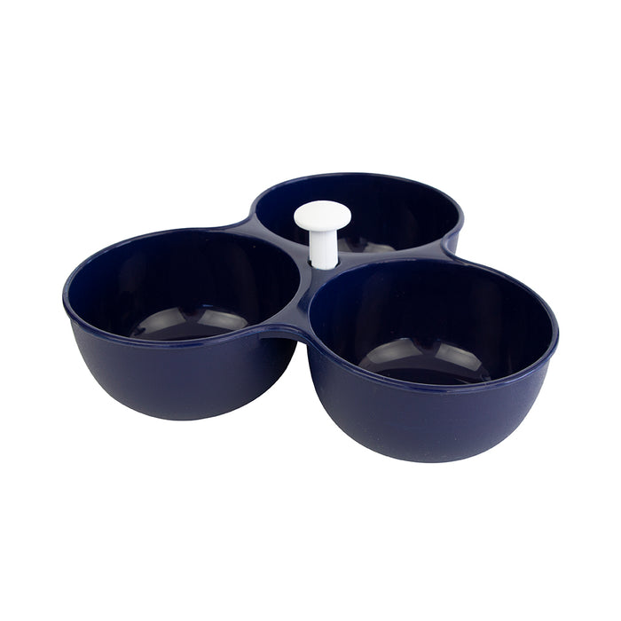 Snack & Dip Bowls. Appetizer Dish with Handle. 3-Cell Serving Bowl Tray. (Blue)
