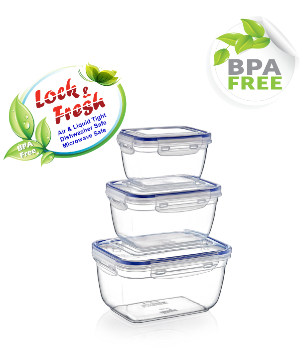 Plastic Rectangle Food Storage Container with Lid. (3 pcs) (550/1000/1800 ml).