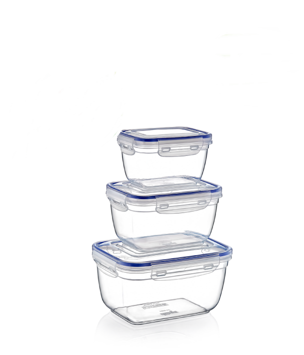 Plastic Rectangle Food Storage Container with Lid. (3 pcs) (550/1000/1800 ml).