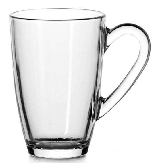 Glass Coffee Mugs. Tea Coffee Glass. Glass Mug with Handle. (Pack of 6) (325 ml)