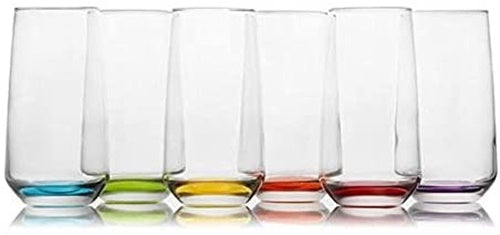 Coloured Base Hiball Tumbler Drinking Glasses. (Pack of 6) (480 cc/ml)