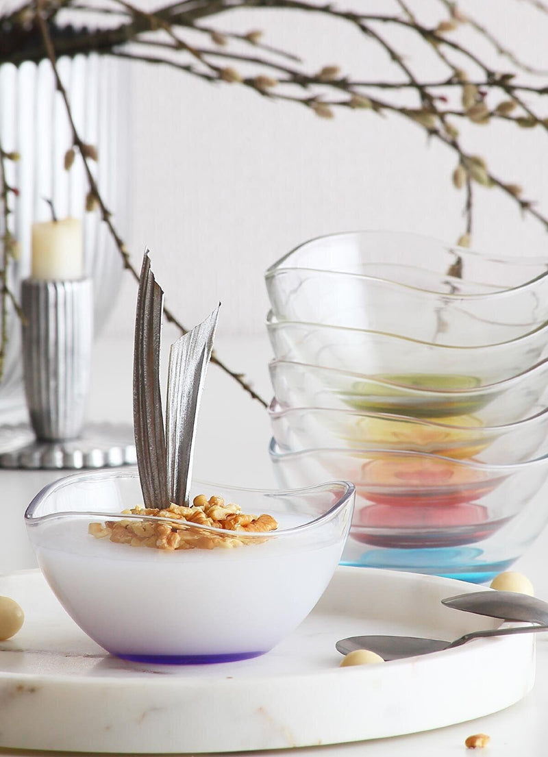 Vibrant Coloured Base Glass Bowls - Set of 6 for Desserts, Ice Cream, and More!
