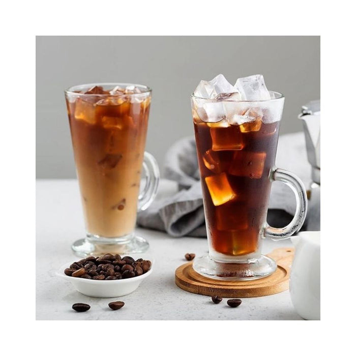 Latte Glasses. Tea Coffee Cups with Handle. Glass Mug. (Pack of 4) (263 ml)
