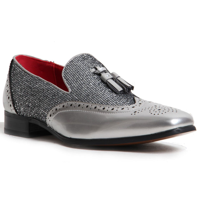 Patent Shimmer Tassel Loafers - Antonio (Silver)