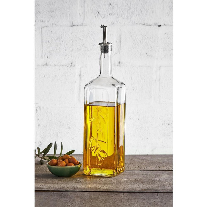 Glass Olive Oil Dispenser Bottle. Handmade Glass Oil and Vinegar Dispenser. (1 L)
