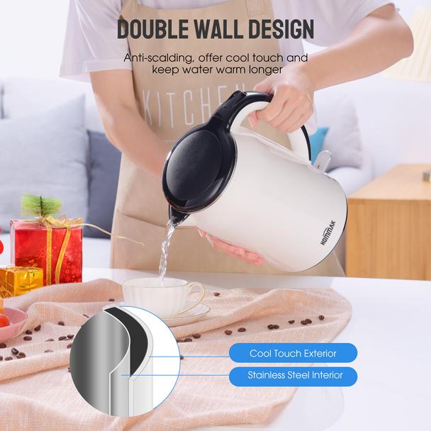 White Electric Kettle. Cordless Double Wall Stainless Steel Kettle. (1.5L) (2000W)