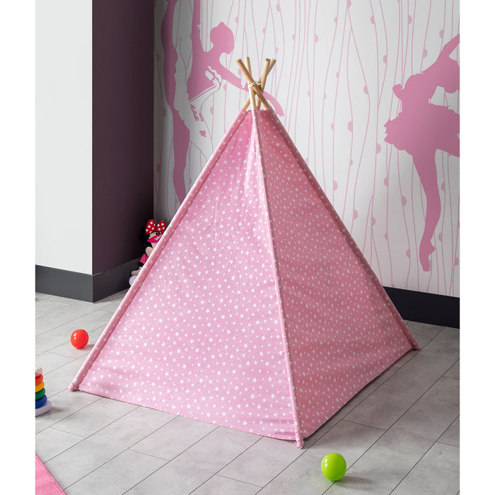 Kids Teepee Play Tent with Floor Mat. Portable & Wooden Wigwam Playhouse.