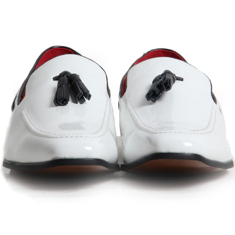 Decorative Stitch Western Heel Shoes - Jersey (Patent White)