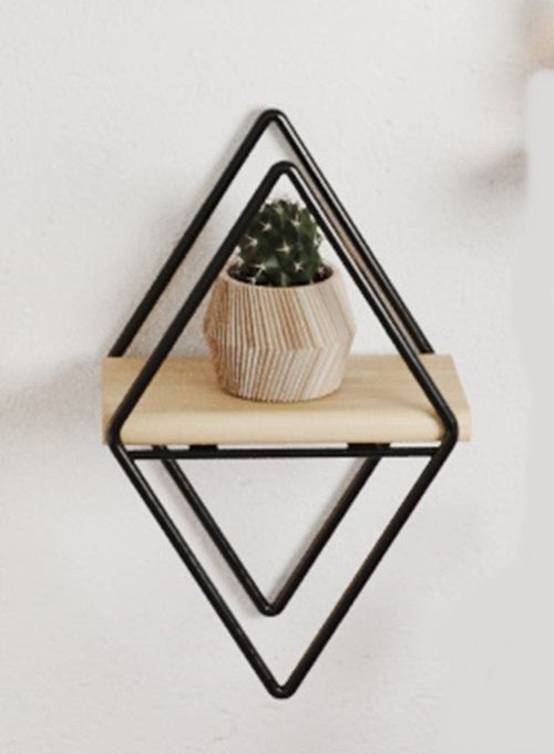 6 Pcs Different Style Miniature Decorative Wall Shelf Set. (Black & Solid Wood).