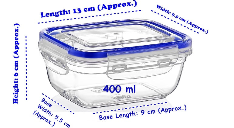 Plastic Rectangle Food Storage Container with Lid. (4 pcs) (400/800/1400/2300 ml).