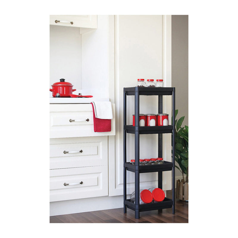 Kitchen Bathroom Shelf Organiser. 4 Tier Vegetable Rack Unit. (Black)