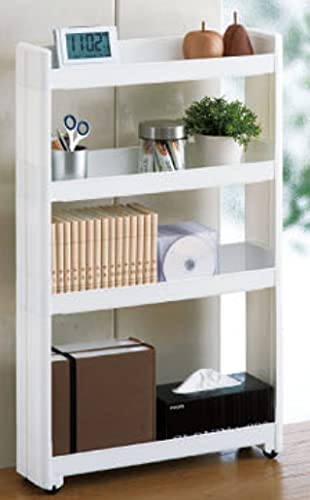 4 Tier Slim Slide Kitchen Trolley. Rack Storage Shelf Organiser Holder On Wheels.