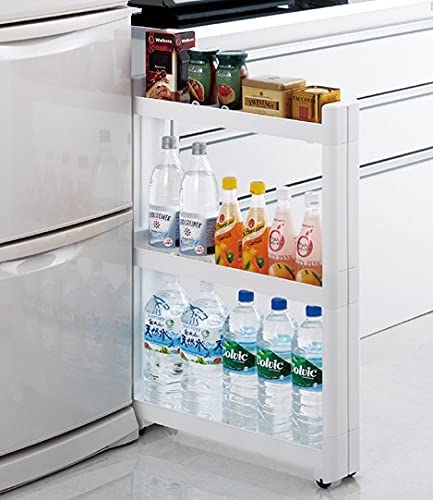 3 Tier Slim Slide Kitchen Trolley. Rack Storage Shelf Organiser Holder On Wheels.