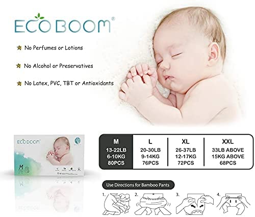 Bamboo Nappies Pants. Organic Diapers Easy Wear. (Size 3 (13-22lb) M) (80 Count)