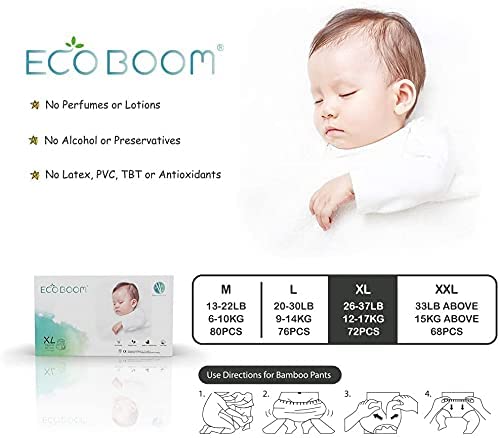 Bamboo Nappies Pants. Organic Diapers Easy Wear. Size 5 (26-37lb) XL (72 Count)