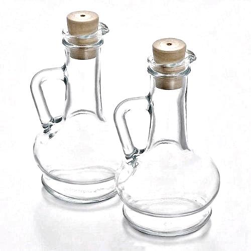 Oil & Vinegar Dispenser Set. Glass Bottle with Handle & Lid. (Set of 2) (260 cc)